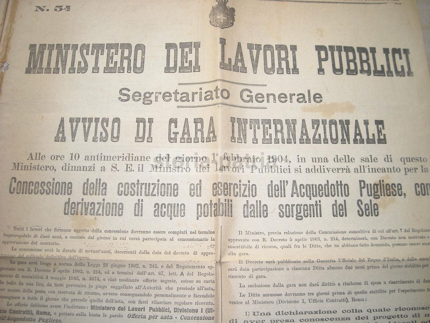 Bando Gara Acquedotto Pugliese 1903, Ministro Balenzano, Il Giornale d'Italia