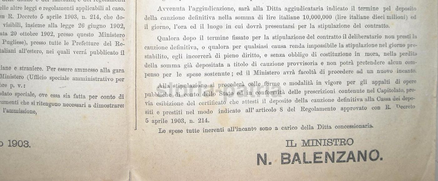 Bando Gara Acquedotto Pugliese 1903, Ministro Balenzano, Il Giornale d'Italia