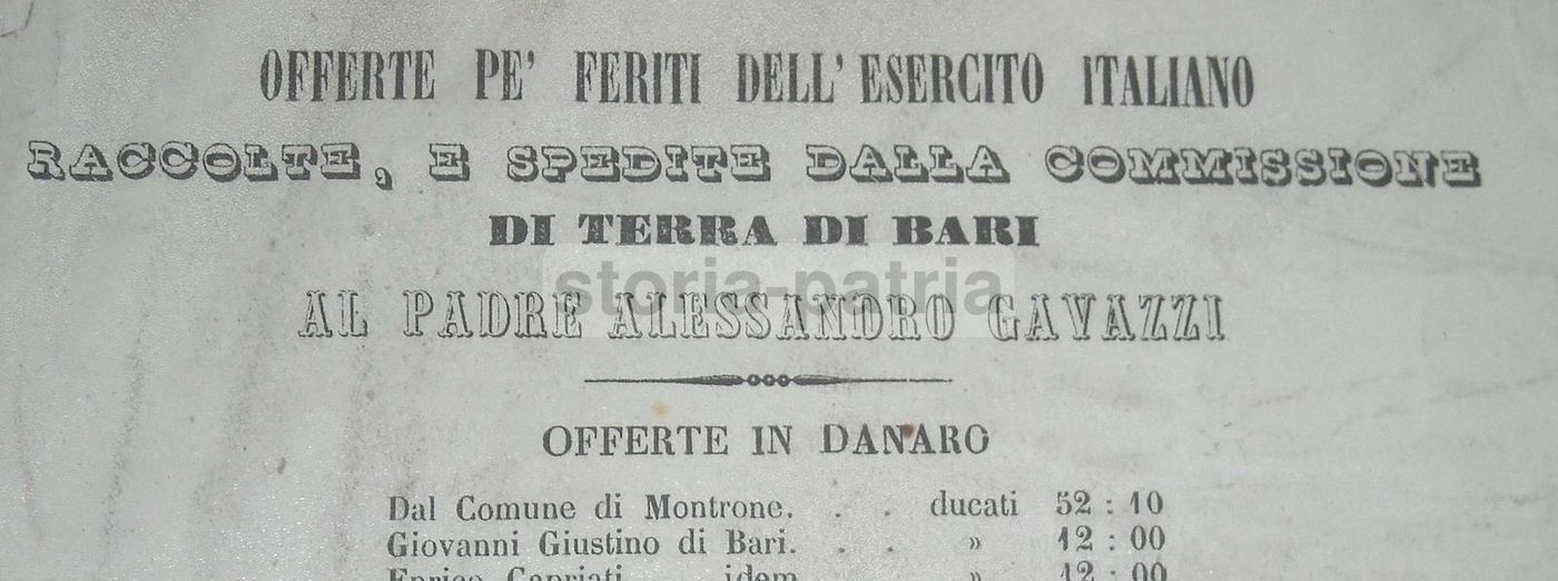 Foglio Volante Beneficenza Feriti Esercito Bari Gavazzi 1800