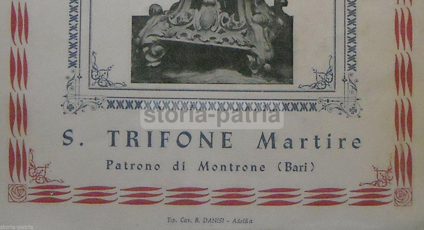 Stampa Devozionale San Trifone Martire Patrono Montrone Bari 1930