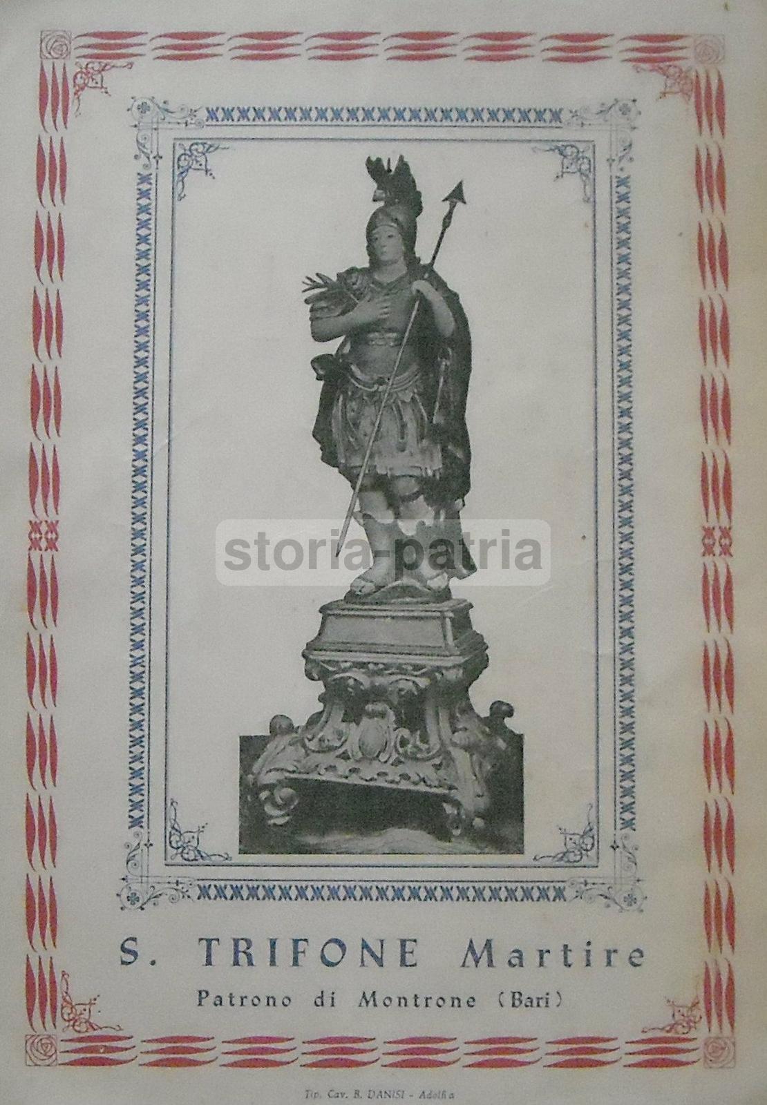 Stampa Devozionale San Trifone Martire Patrono Montrone Bari 1930