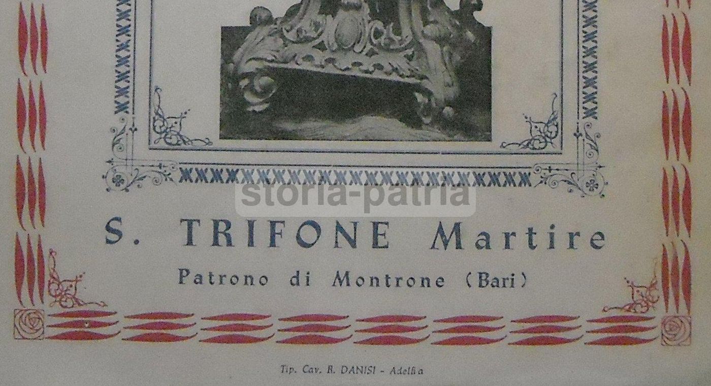 Stampa Devozionale San Trifone Martire Patrono Montrone Bari 1930