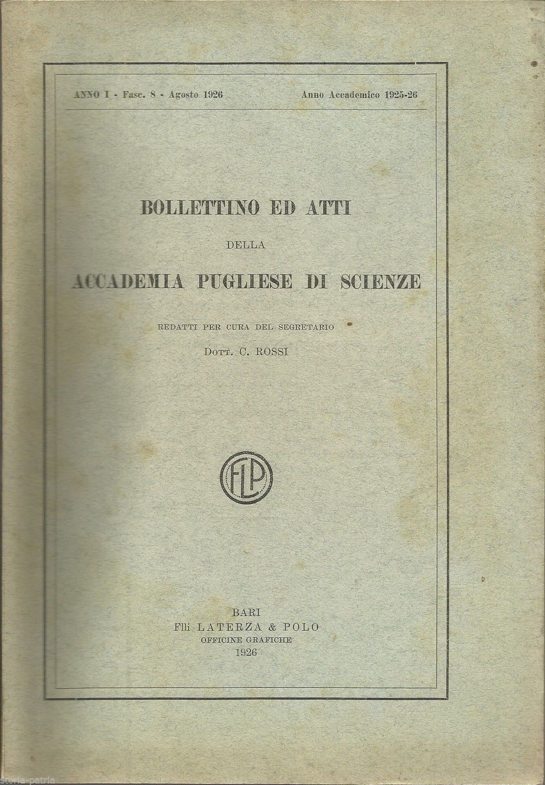 Bollettino Dell'Accademia Pugliese Di Scienze, 1926   Medicina E Oculistica