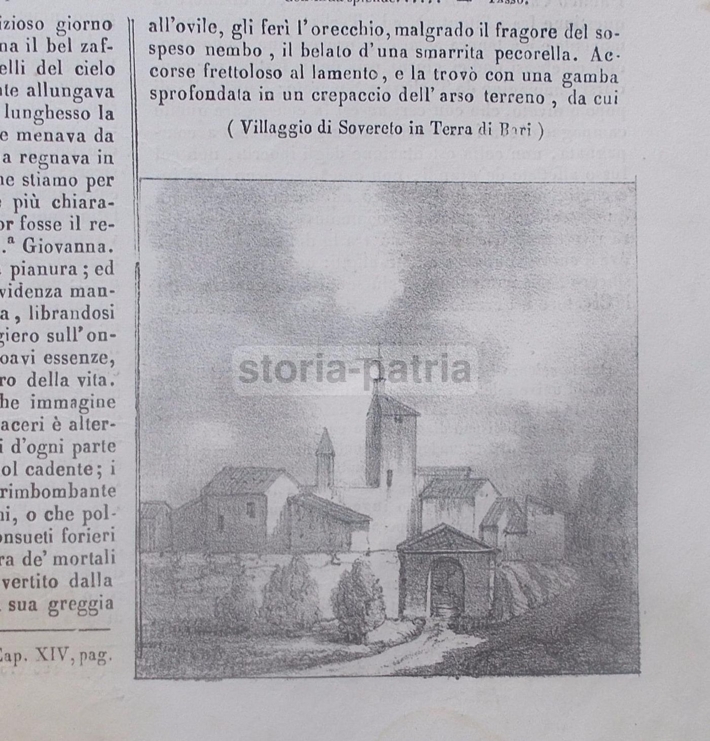 Litografia Antica Del Villaggio Di Sovereto, Terlizzi (Bari), 1840 Circa