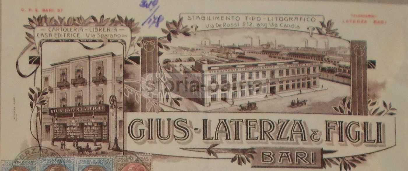 Carta Intestata Pubblicitaria Laterza Bari 1928 Tipografia Libreria