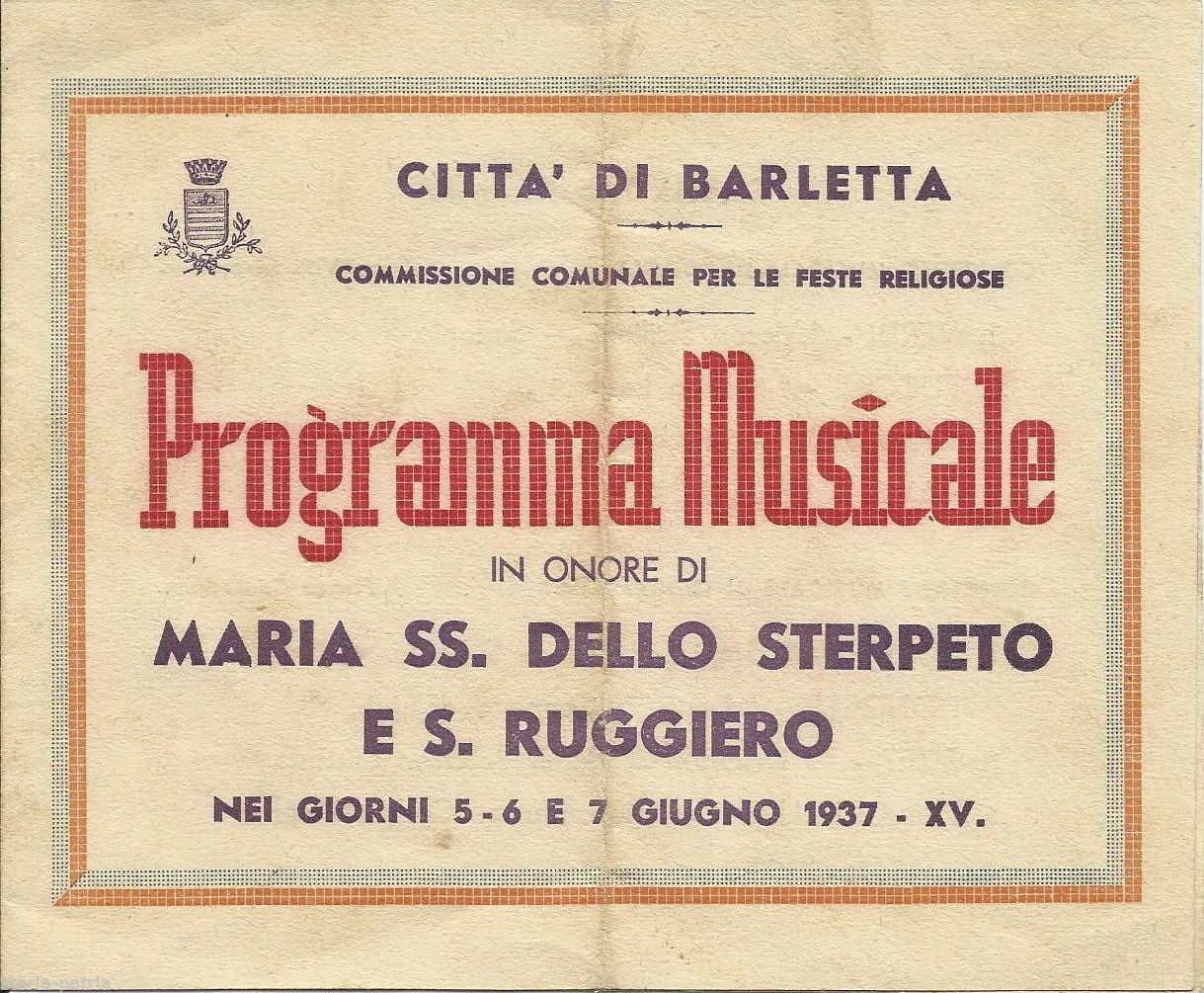 Programma Musicale Madonna Dello Sterpeto, Barletta 1937