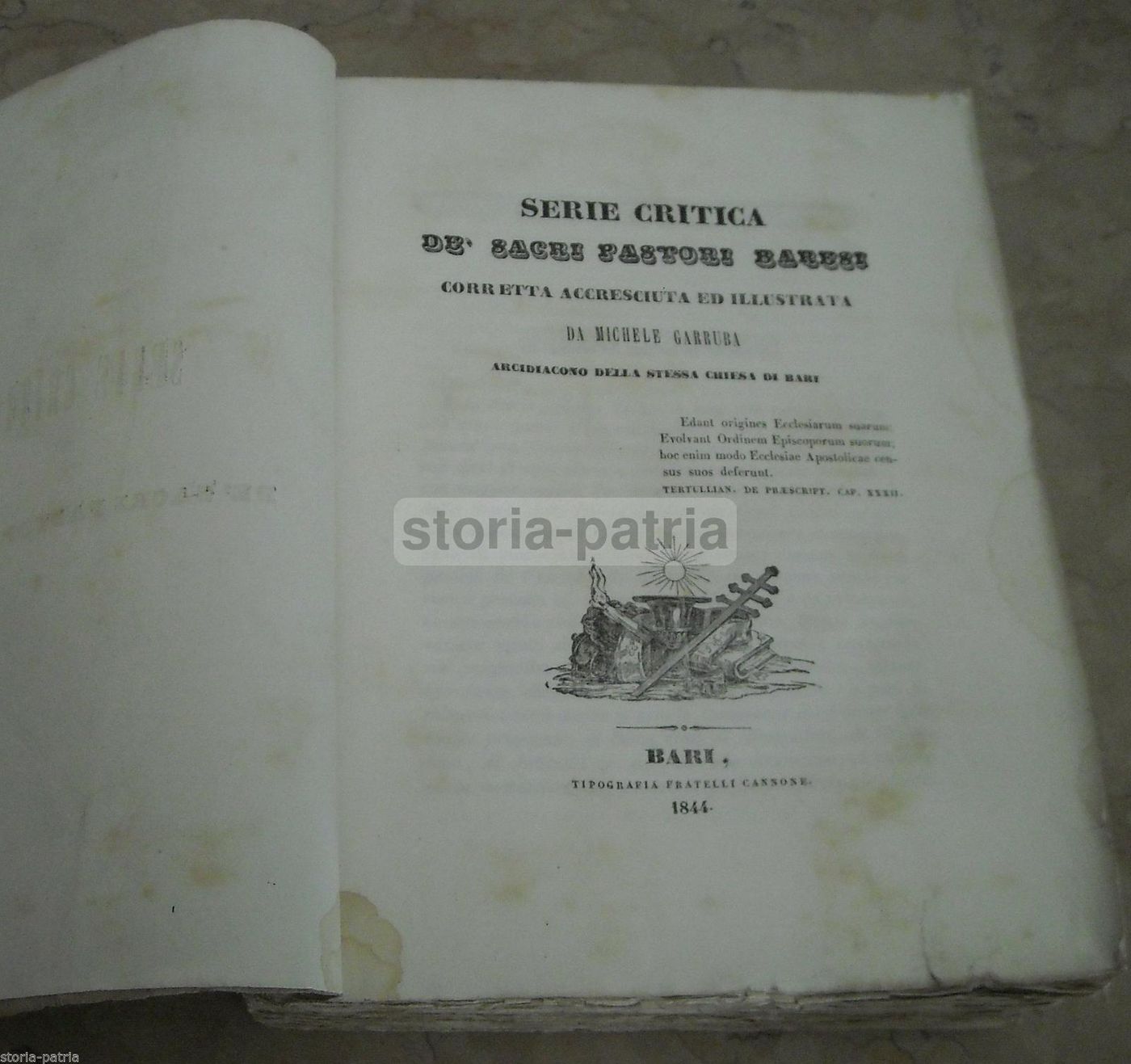 Serie Critica De' Sacri Pastori Baresi, Michele Garruba, 1844, Bari, Cannone