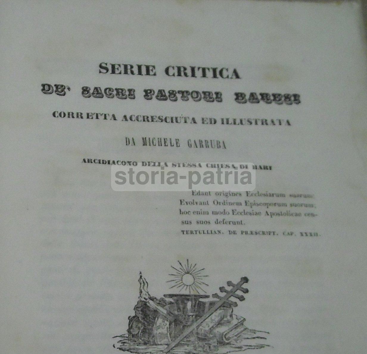 Serie Critica De' Sacri Pastori Baresi, Michele Garruba, 1844, Bari, Cannone