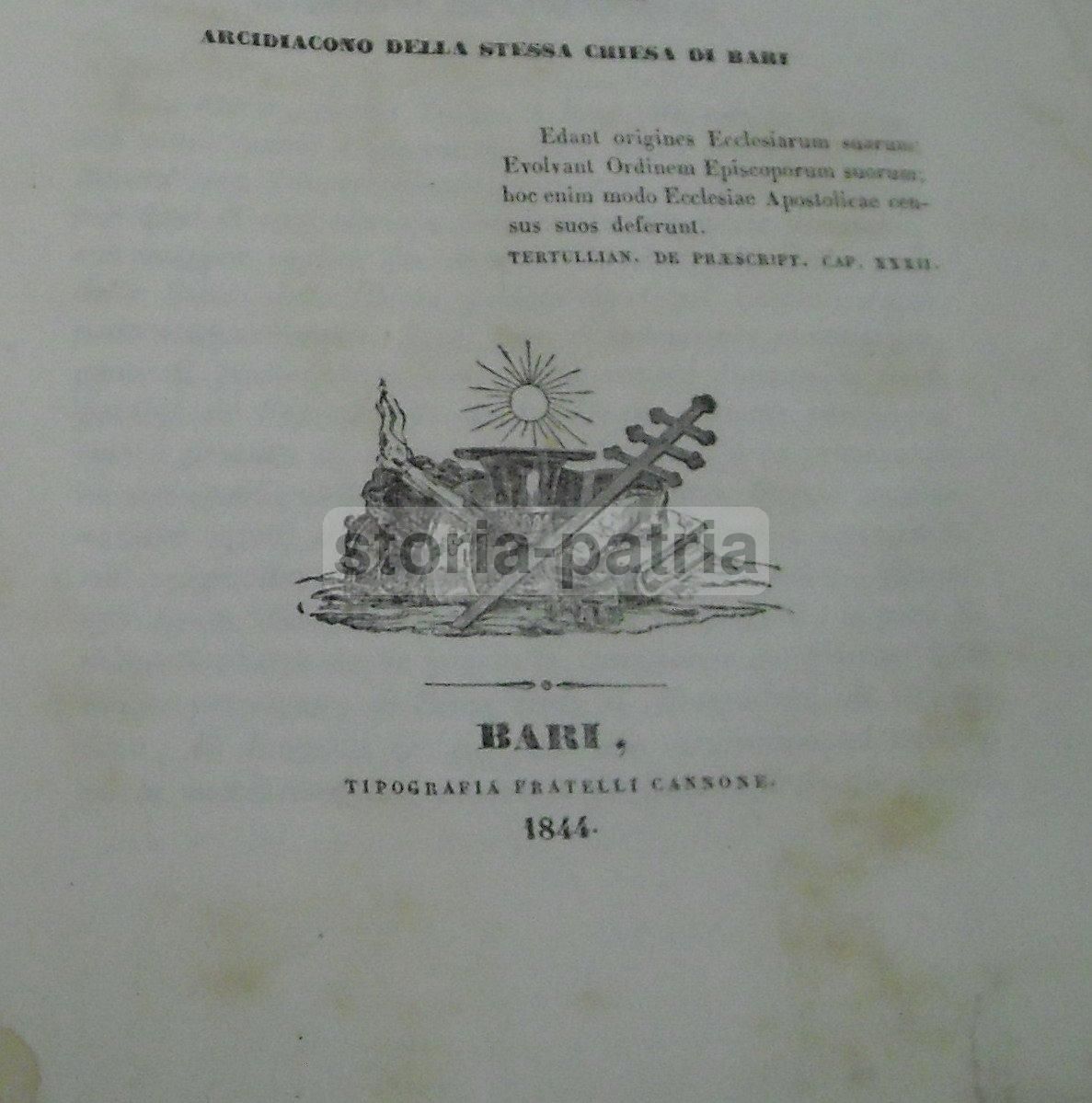 Serie Critica De' Sacri Pastori Baresi, Michele Garruba, 1844, Bari, Cannone
