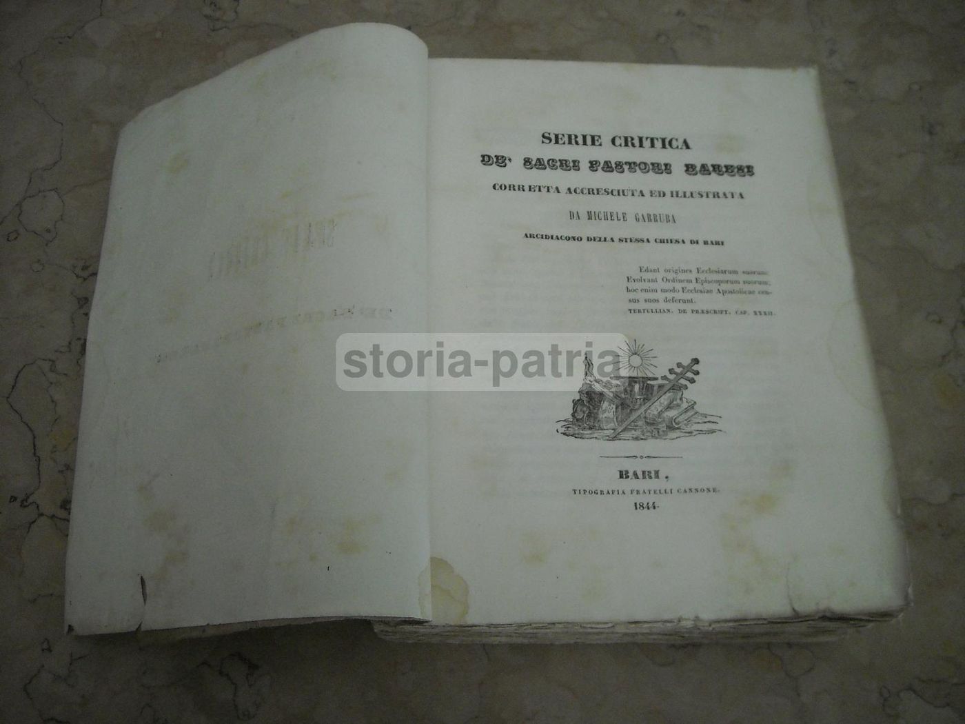 Serie Critica De' Sacri Pastori Baresi, Michele Garruba, 1844, Bari, Cannone