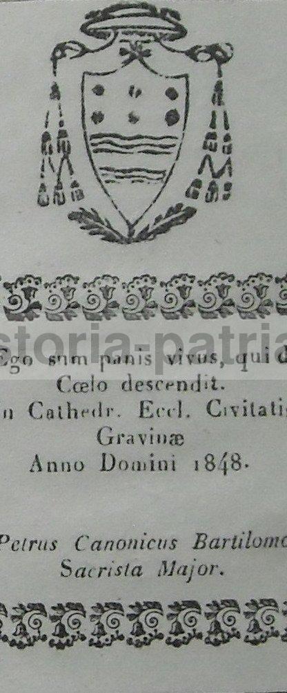 Stemma Araldico Canonico Pietro Bartilomo Gravina Puglia 1848