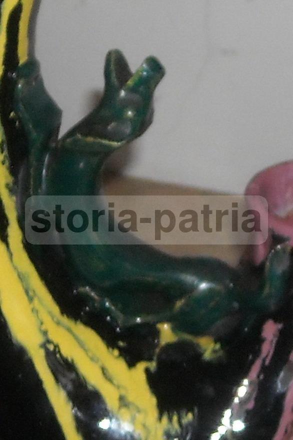 Vaso In Ceramica Artistica Di Grottaglie Con Scultura Di Cane, Anni '30 '50