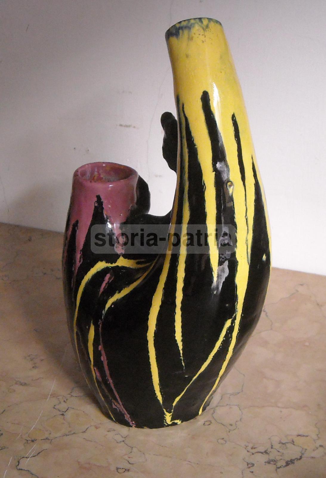 Vaso In Ceramica Artistica Di Grottaglie Con Scultura Di Cane, Anni '30 '50