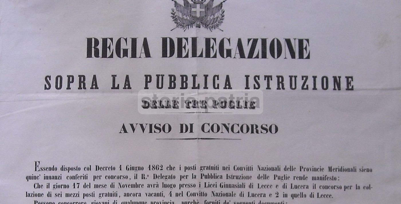 Manifesto Concorso Convitti Lecce Lucera 1862 Delegazione Puglie