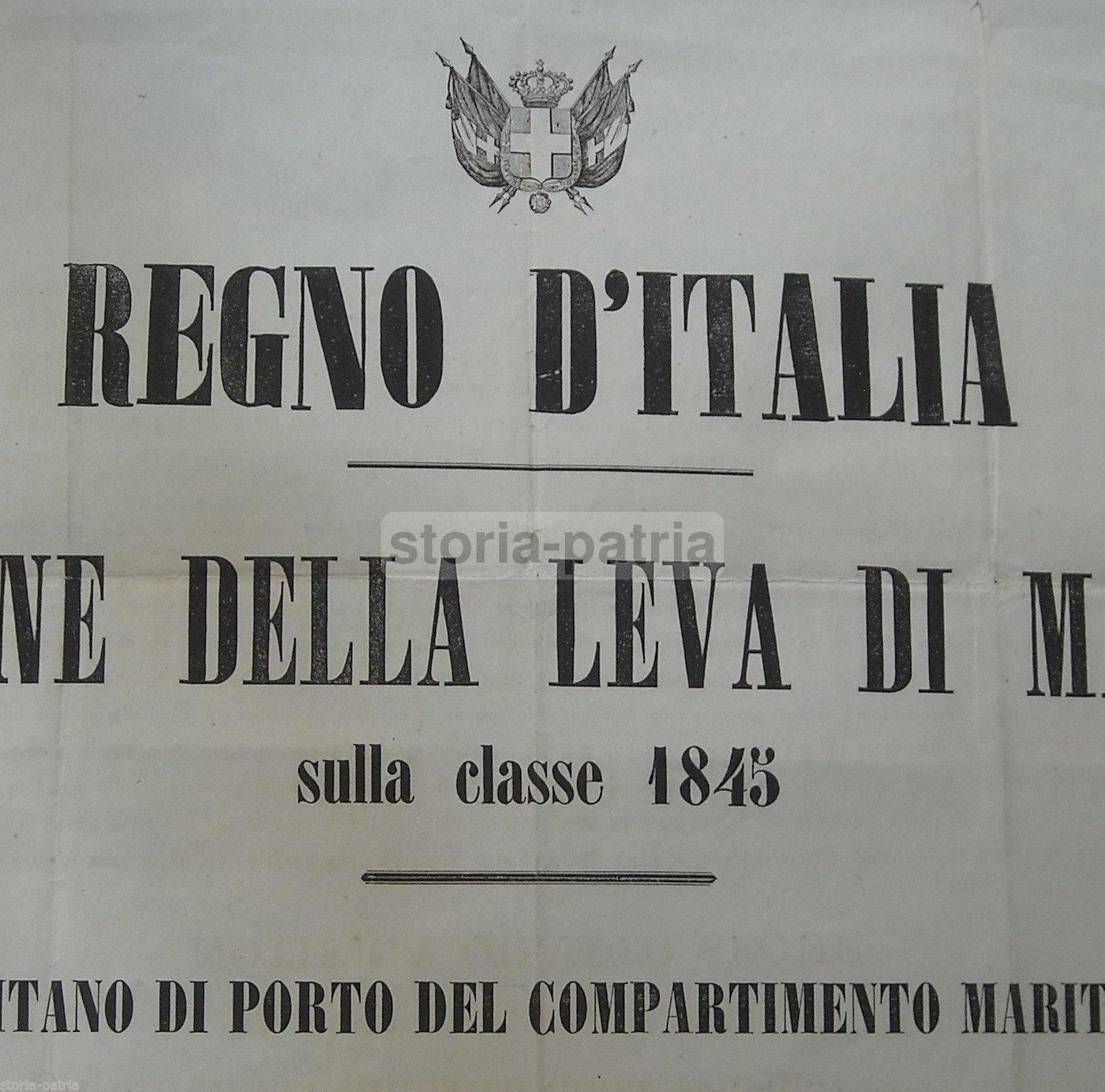 Manifesto Leva Di Mare 1866, Regno d'Italia, Bari, Stemma Sabaudo