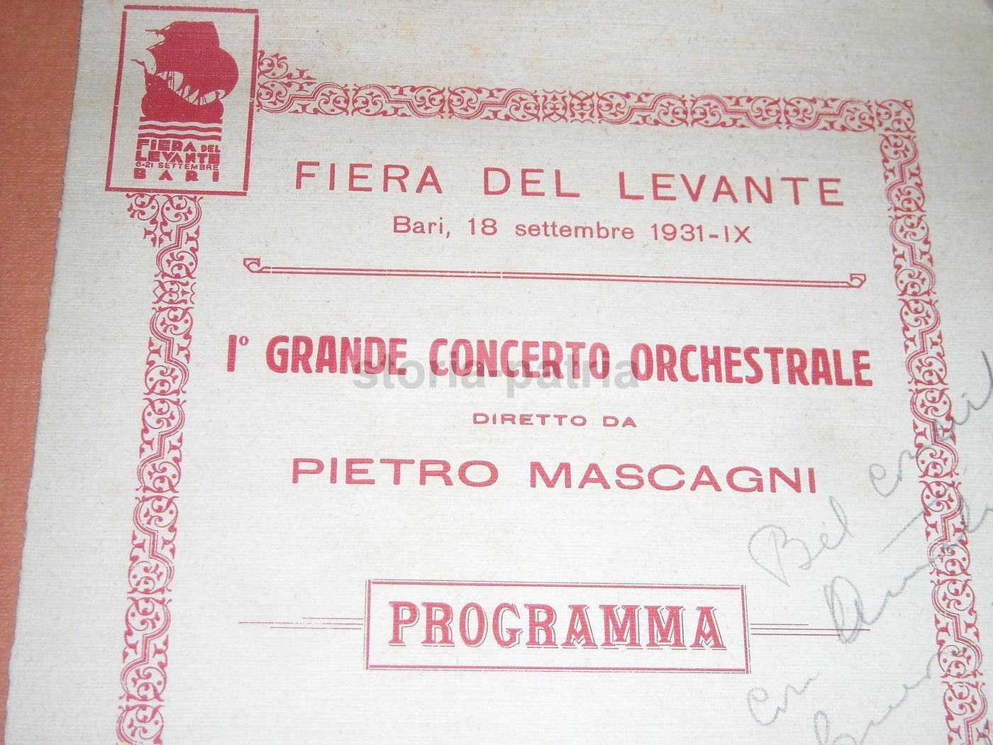 Programma Concerto Mascagni, Bari 1931, Fiera Del Levante, Teatro Petruzzelli