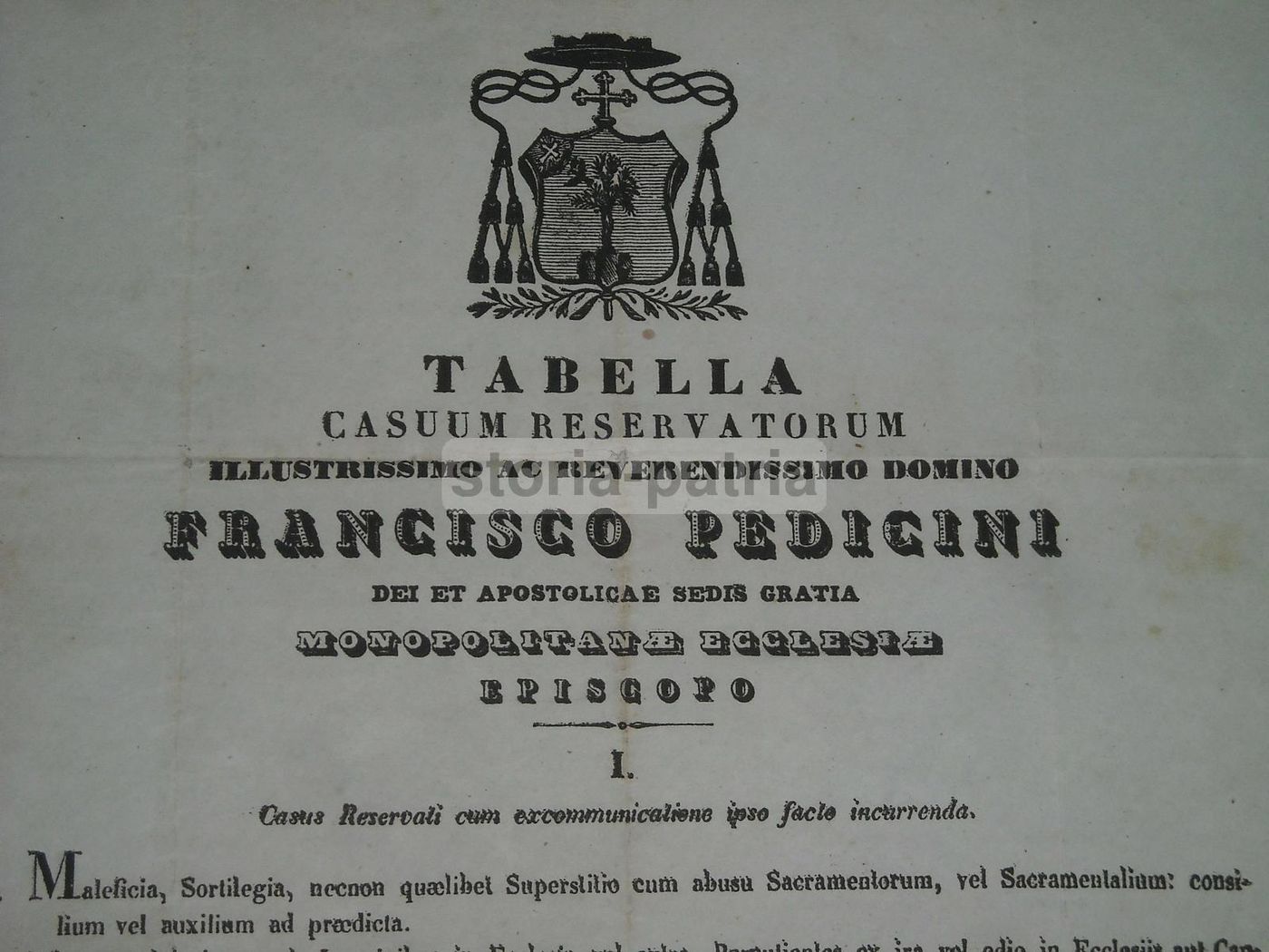 Tabella Casuum Reservatorum: Vescovo Pedicini, Monopoli, Araldica, 1800