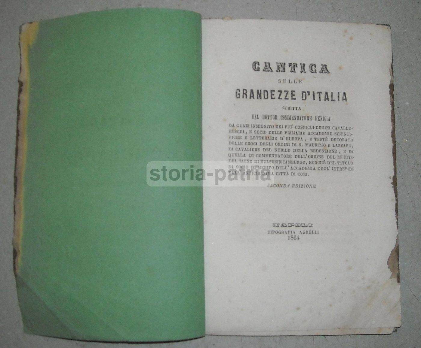 Cantica Sulle Grandezze d'Italia Salvatore Fenicia 1864 Napoli