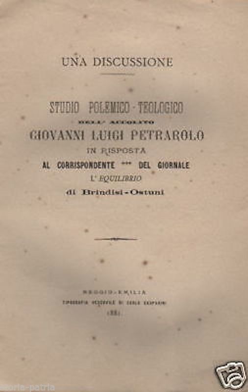 Una Discussione Petrarolo 1881 Chiesa Evangelica Brindisi Ostuni