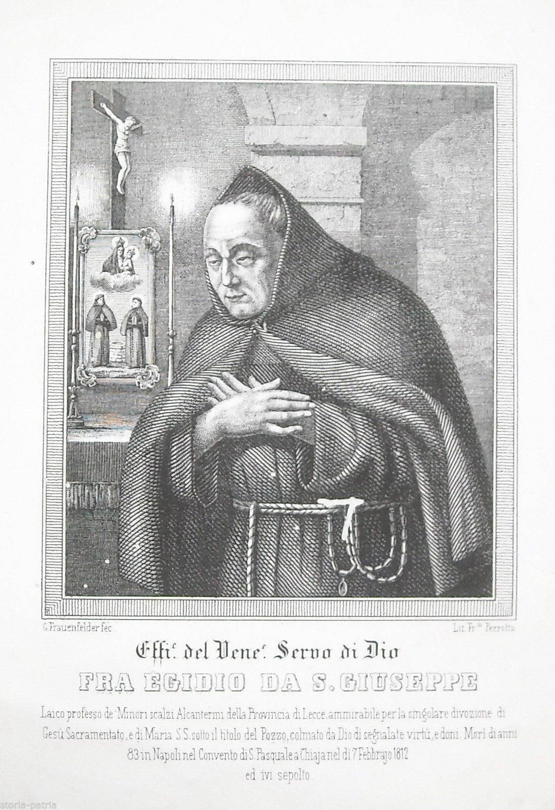 Stampa Antica Fra Egidio Da San Giuseppe, Lecce, XIX Secolo