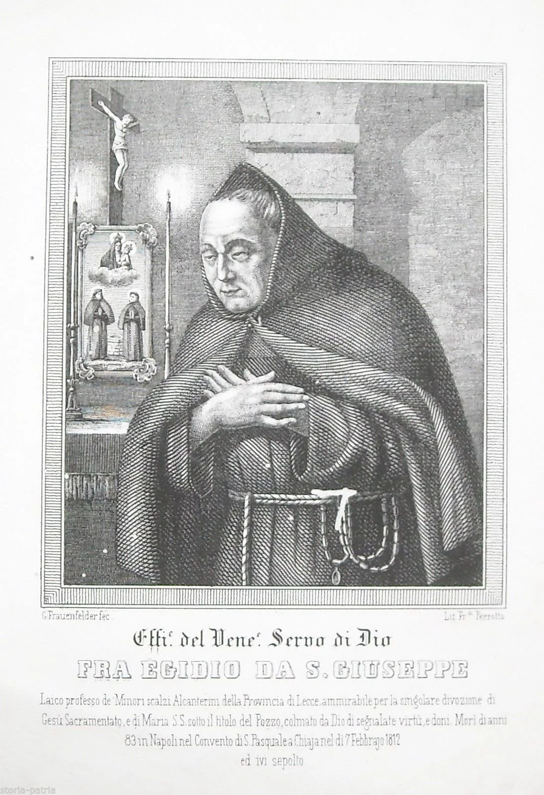 Antique Print of Fra Egidio da San Giuseppe, Lecce, 19th Century