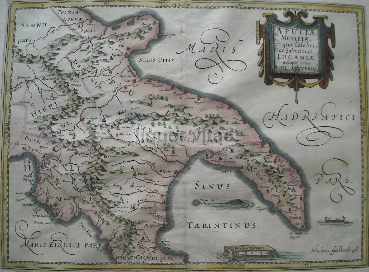Mappa Antica Puglia, Salento E Lucania, Filippo Cluverio, 1624, Acquaforte