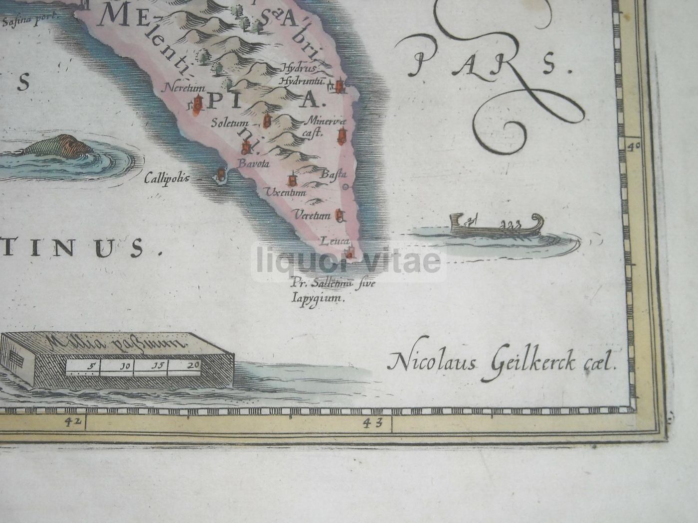 Mappa Antica Puglia, Salento E Lucania, Filippo Cluverio, 1624, Acquaforte