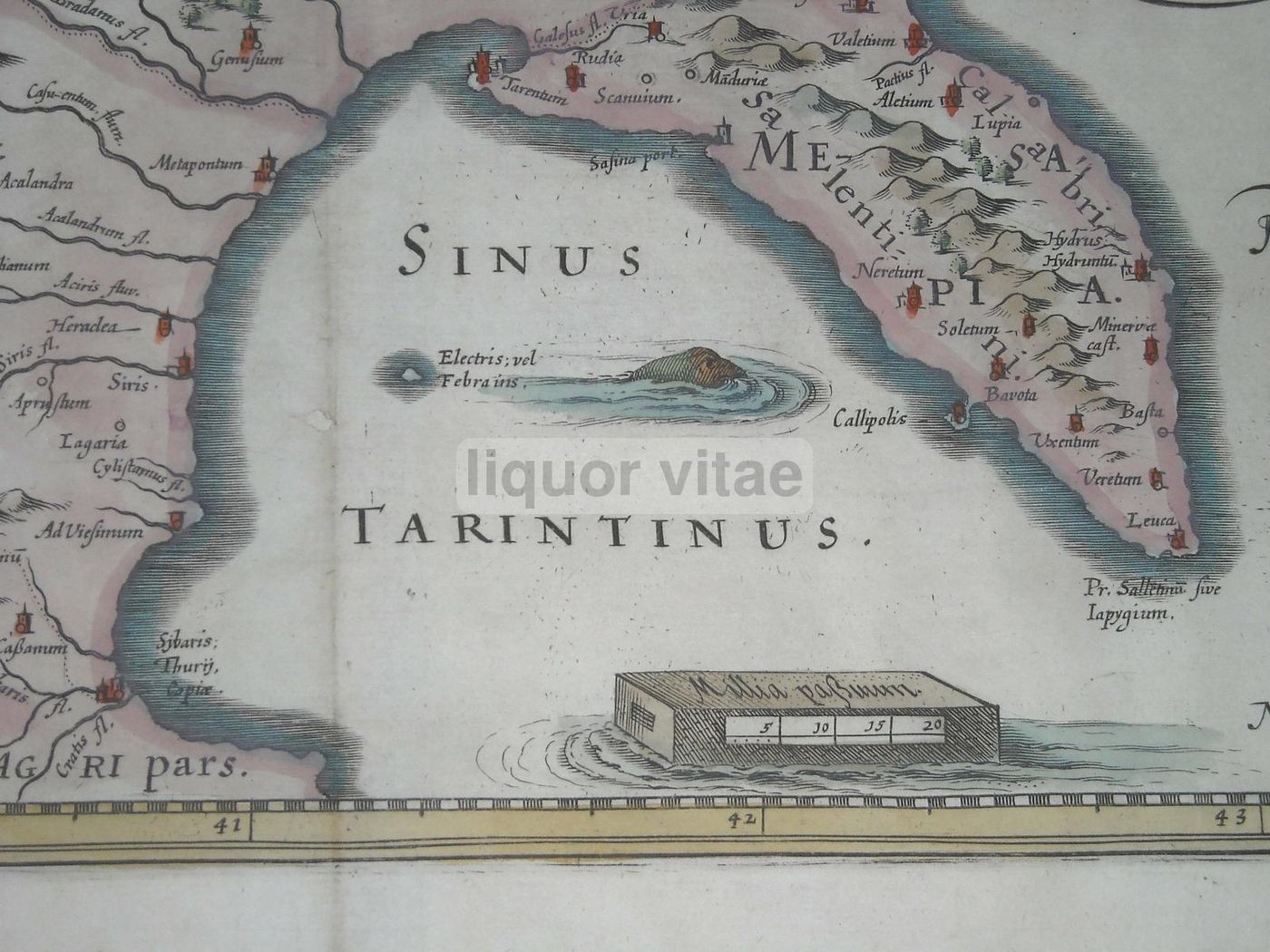 Mappa Antica Puglia, Salento E Lucania, Filippo Cluverio, 1624, Acquaforte