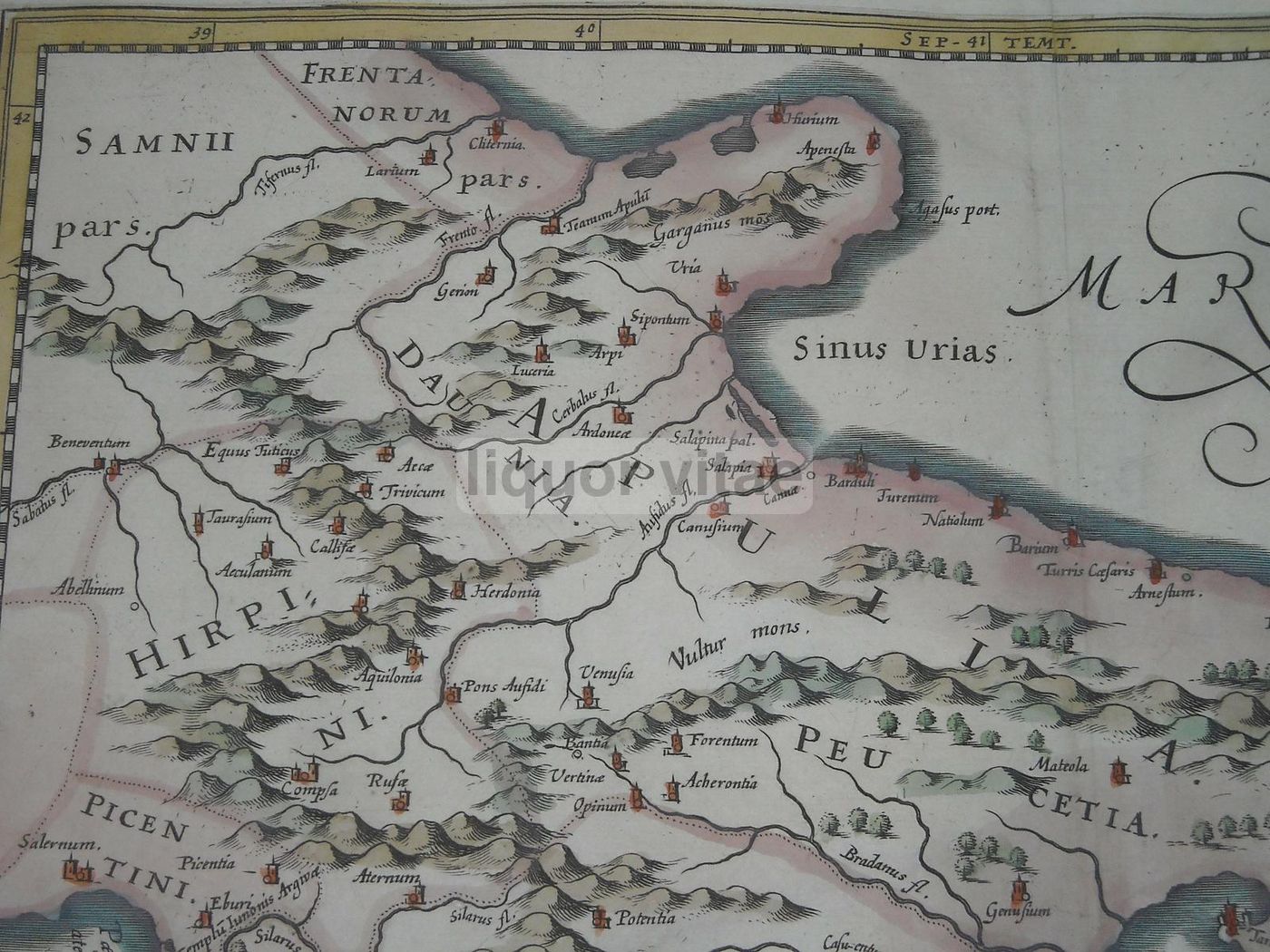 Mappa Antica Puglia, Salento E Lucania, Filippo Cluverio, 1624, Acquaforte