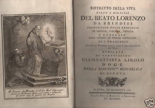 Vita Del Beato Lorenzo Da Brindisi 1783 Con Incisioni All'Acquaforte E Araldica