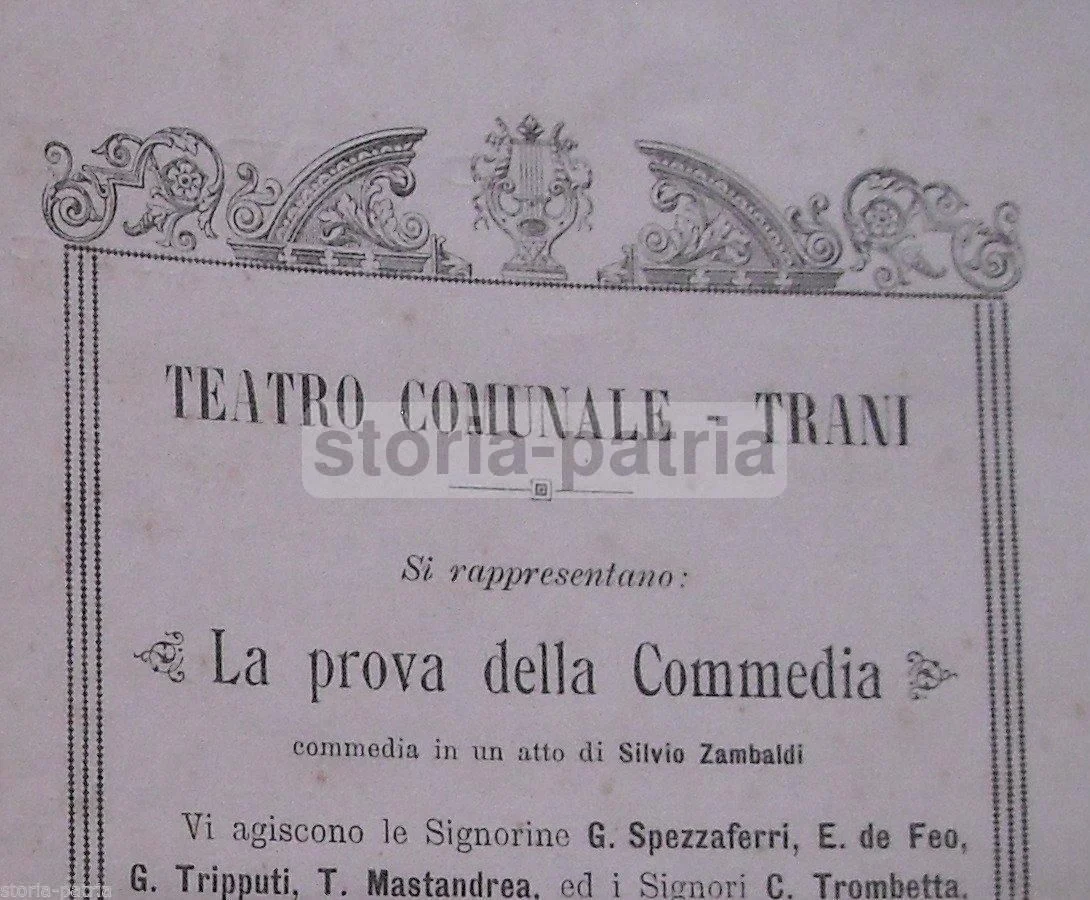 Locandina Teatro Comunale Trani 1918 Zambaldi Fraccaroli Petrolini