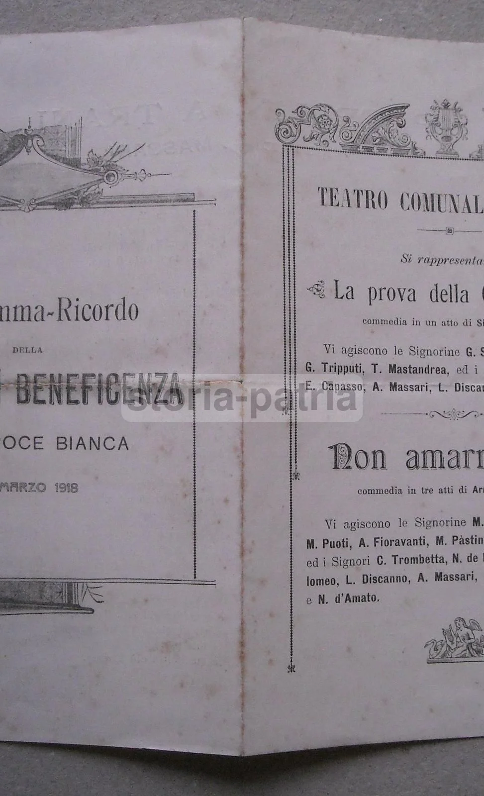 Locandina Teatro Comunale Trani 1918 Zambaldi Fraccaroli Petrolini