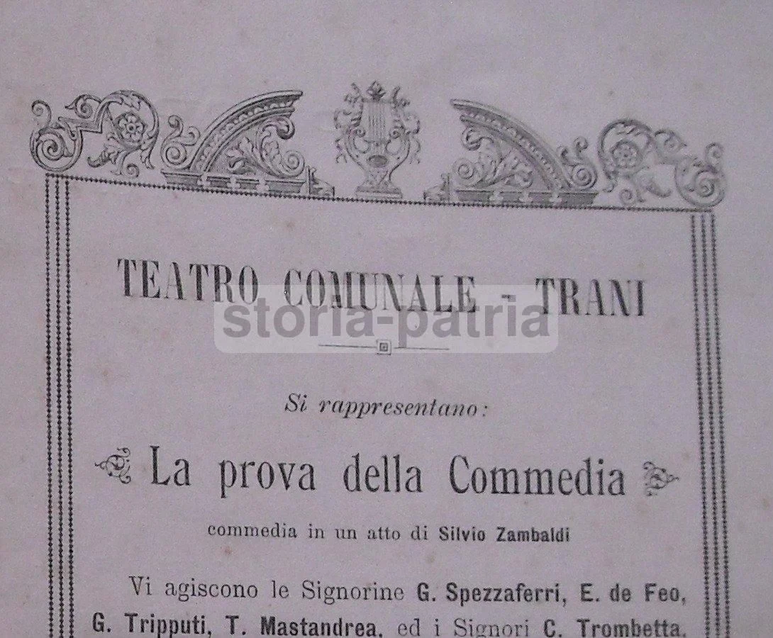 Locandina Teatro Comunale Trani 1918 Zambaldi Fraccaroli Petrolini