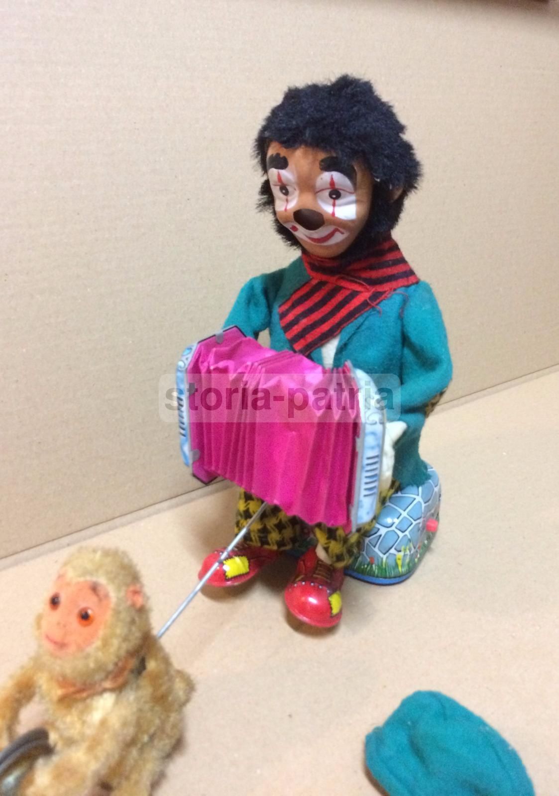 Giocattolo Alps Clown Pagliaccio Con Scimmia Musicante Vintage