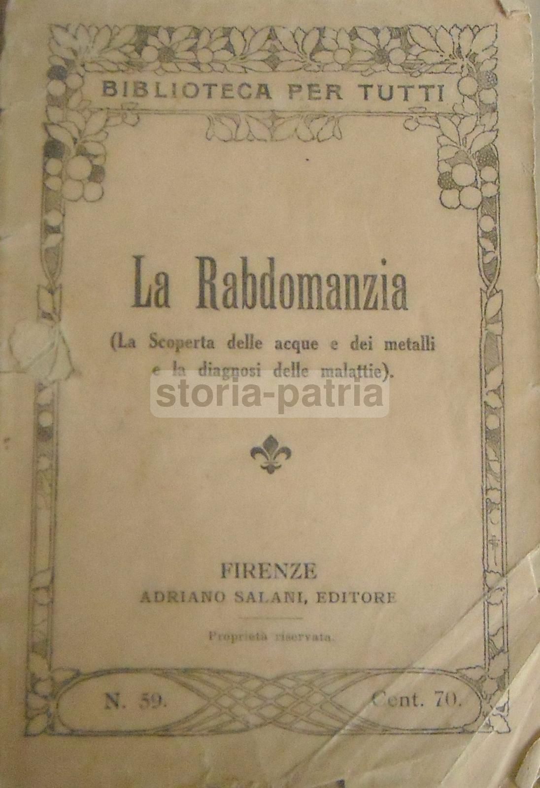 La Rabdomanzia Di Donato Castelli, Firenze Salani 1929, Raro Manuale