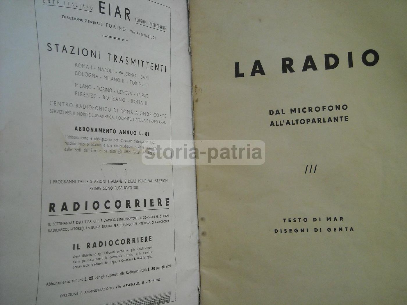 La Radio: Dal Microfono All'Altoparlante. Edizioni EIAR, Torino (circa 1935)
