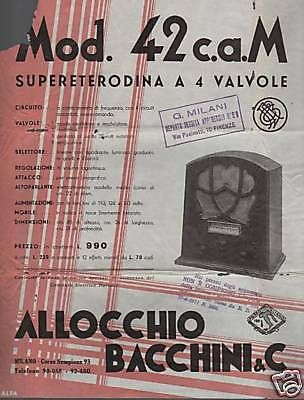 Radio Allocchio Bacchini Mod. 42 Supereterodina Pubblicità Anni '30