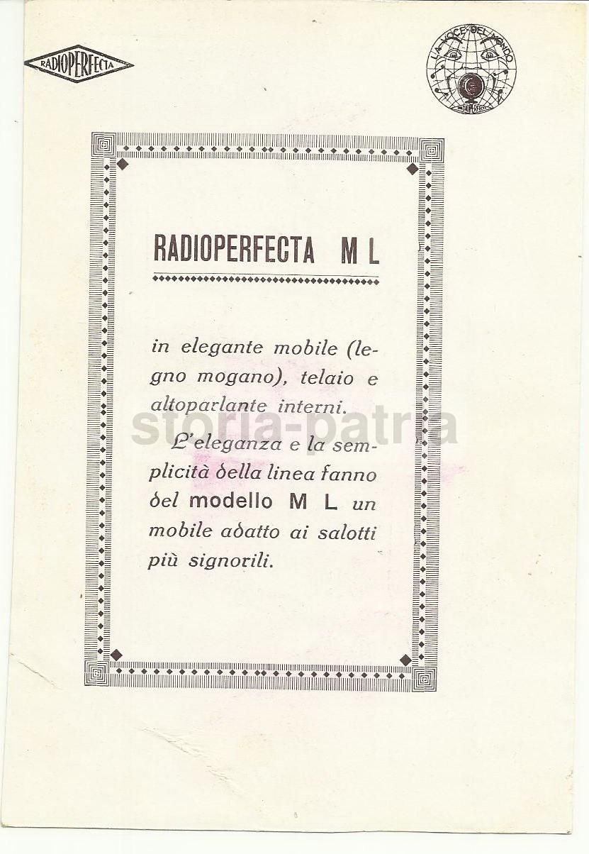 Volantino Pubblicitario Radio Radioperfecta, Anni '30