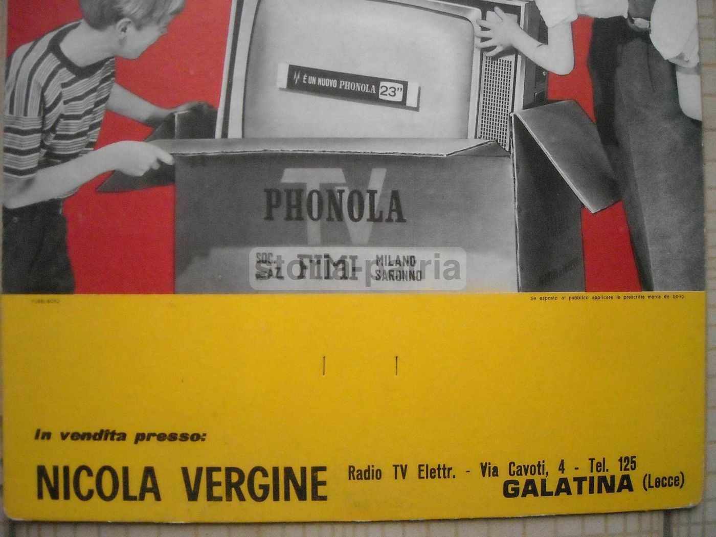 Locandina Pubblicitaria Phonola Televisore Galatina Anni '50 '60
