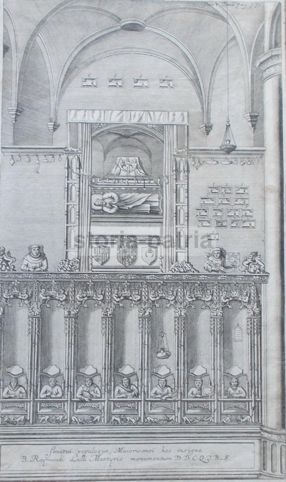 Antica Incisione Del Monumento Funerario Di Raimondo Lullo A Maiorca, 1750 Circa