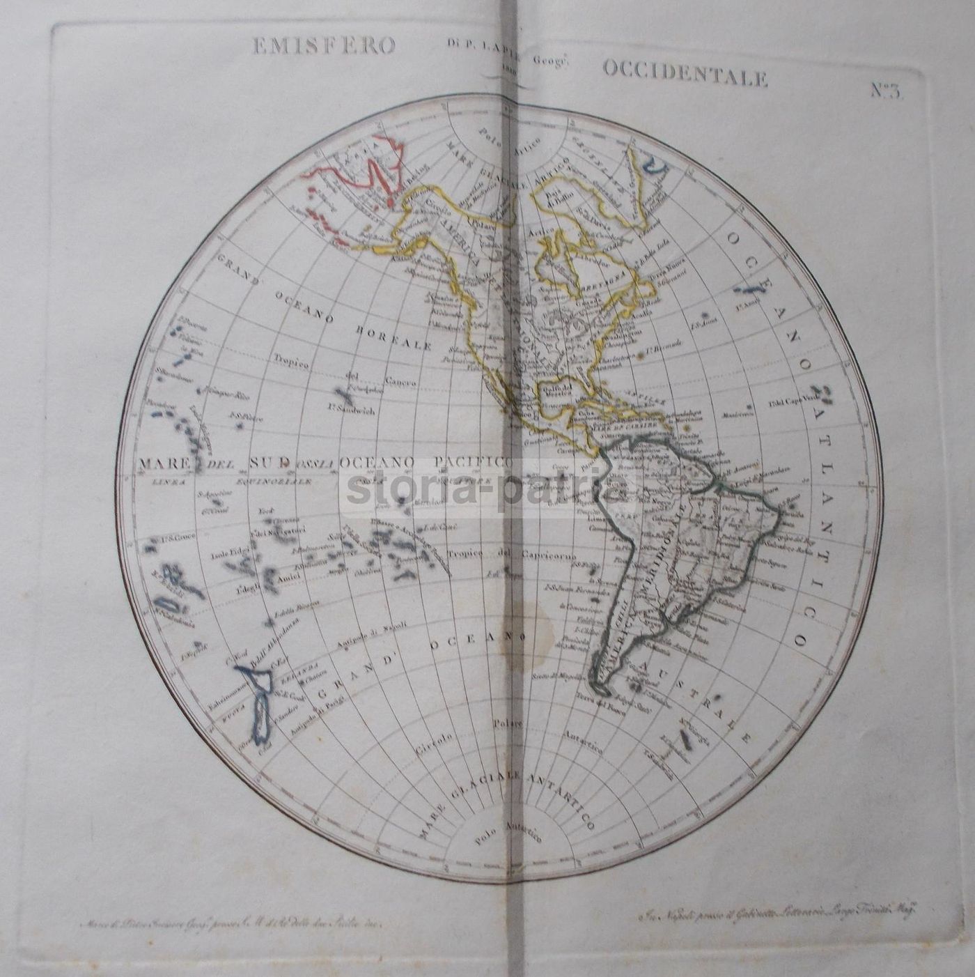 Mappamondo Antico 1817 Emisferi Orientale E Occidentale Lapie