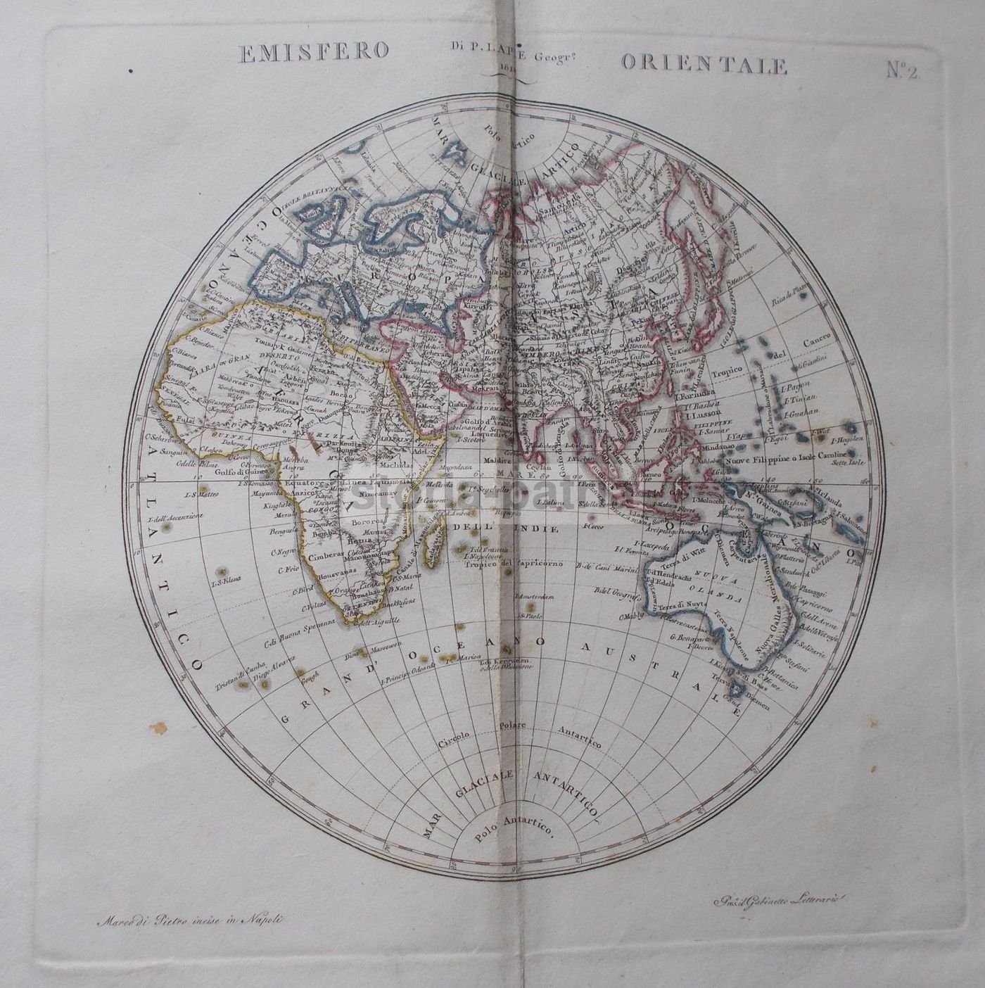 Mappamondo Antico 1817 Emisferi Orientale E Occidentale Lapie