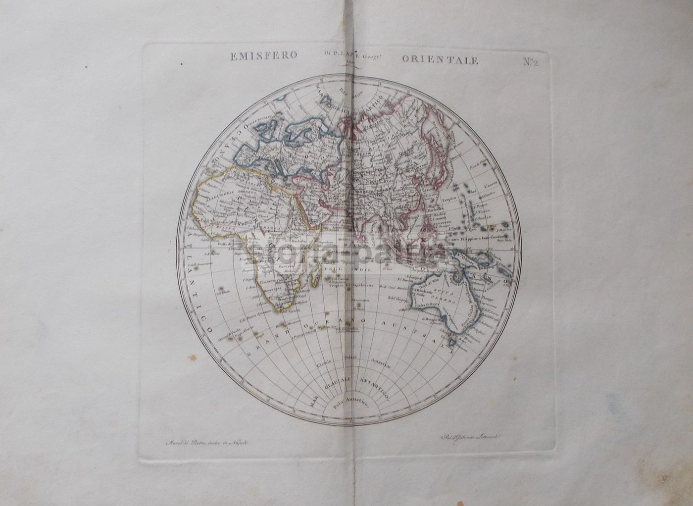 Mappamondo Antico 1817 Emisferi Orientale E Occidentale Lapie