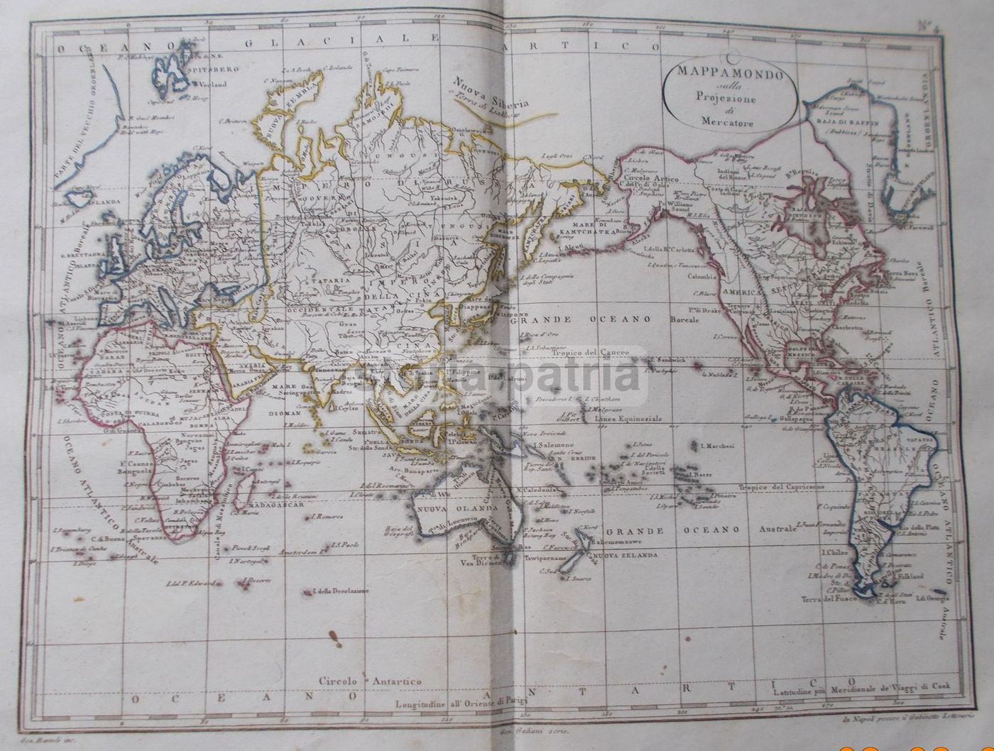 Mappamondo Antico Proiezione Mercatore Di Gennaro Bartoli, Napoli 1817