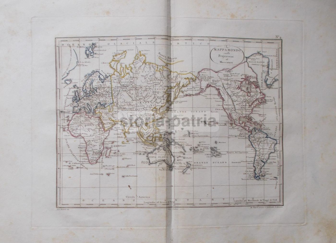 Mappamondo Antico Proiezione Mercatore Di Gennaro Bartoli, Napoli 1817