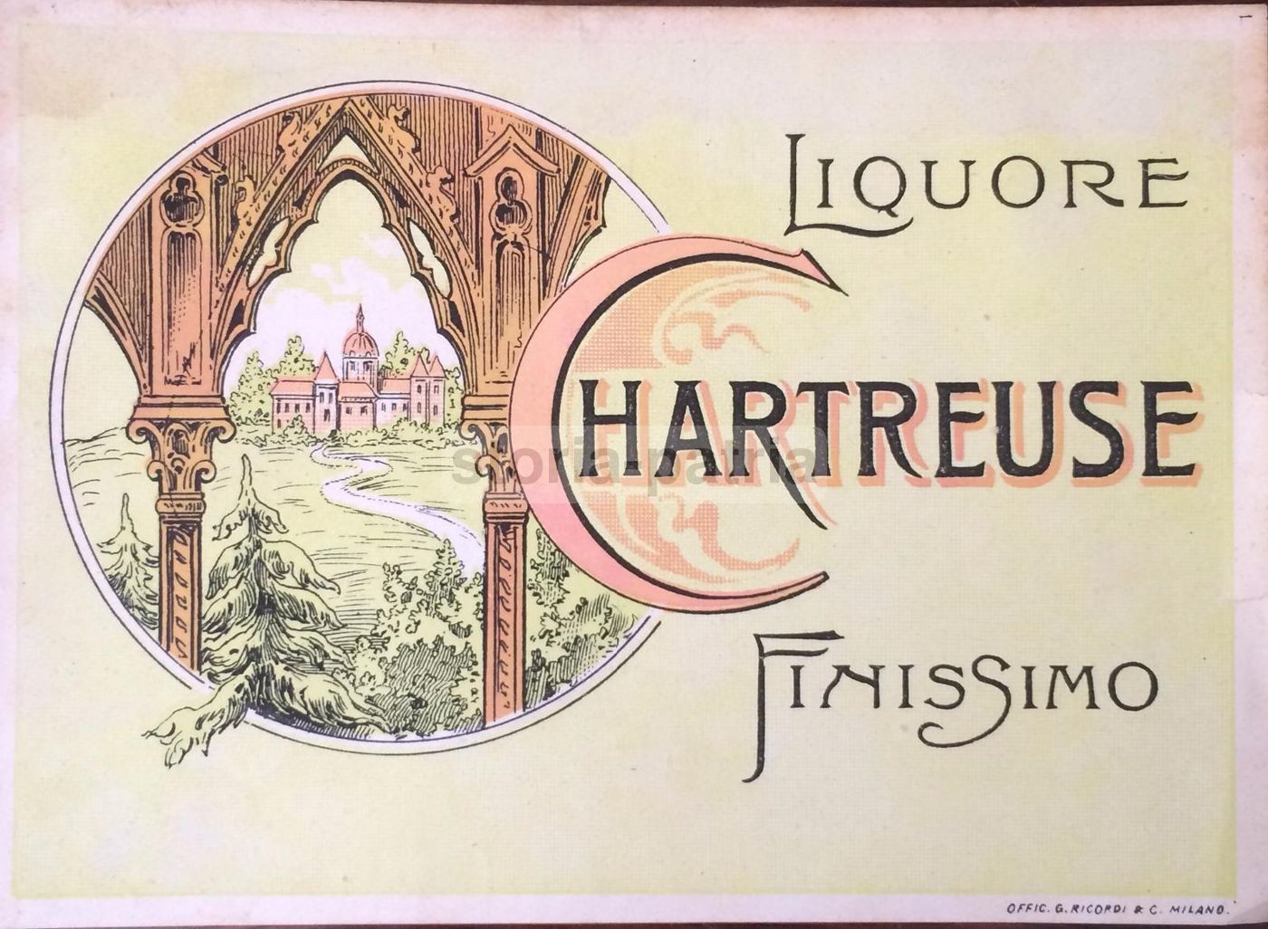 Etichetta Pubblicitaria Liquore Chartreuse Ricordi Milano