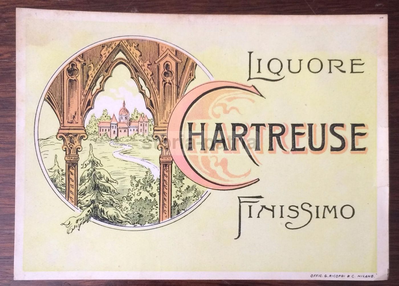 Etichetta Pubblicitaria Liquore Chartreuse Ricordi Milano