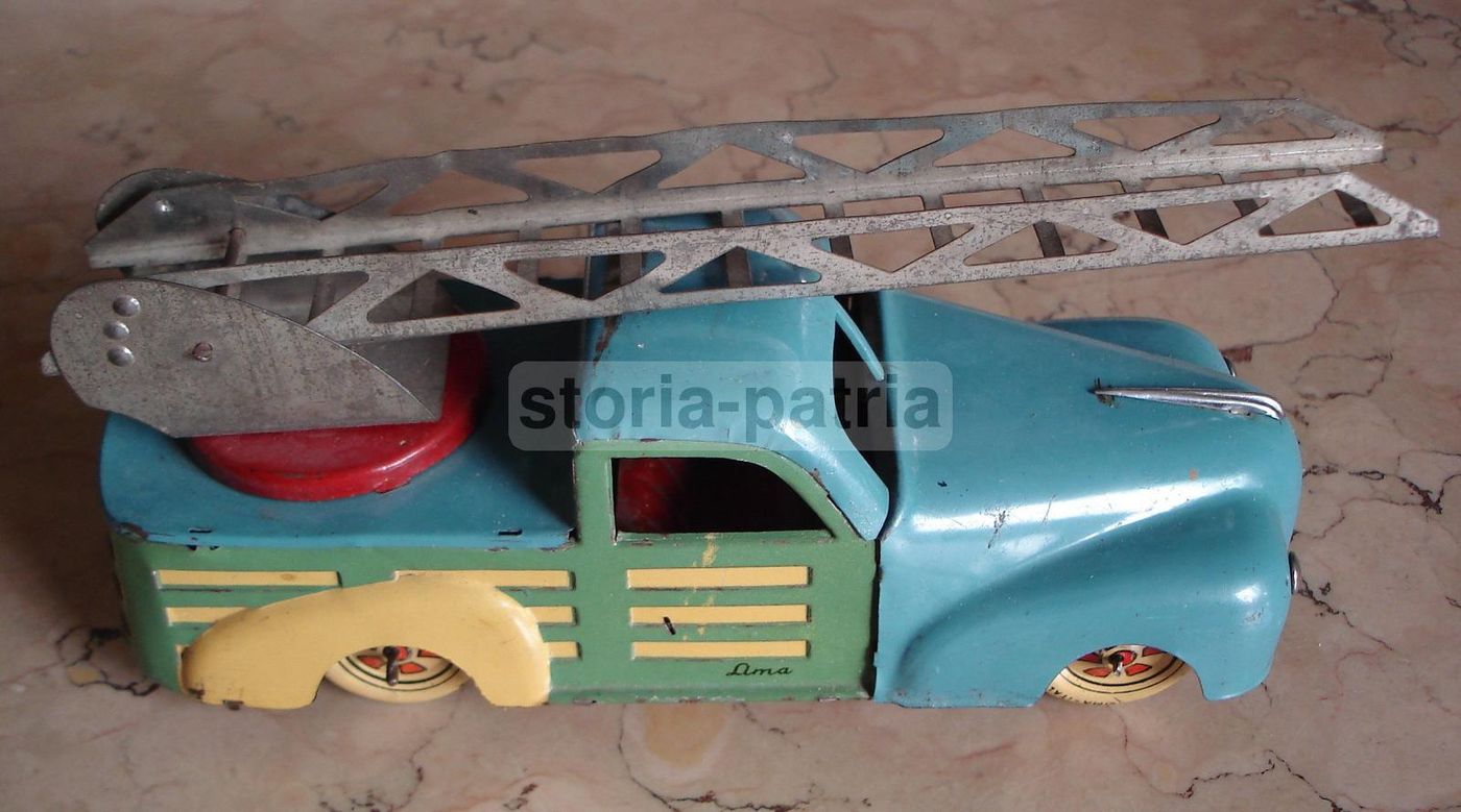 Autoscala Pompieri Lima, Giocattolo d'Epoca In Latta Vintage