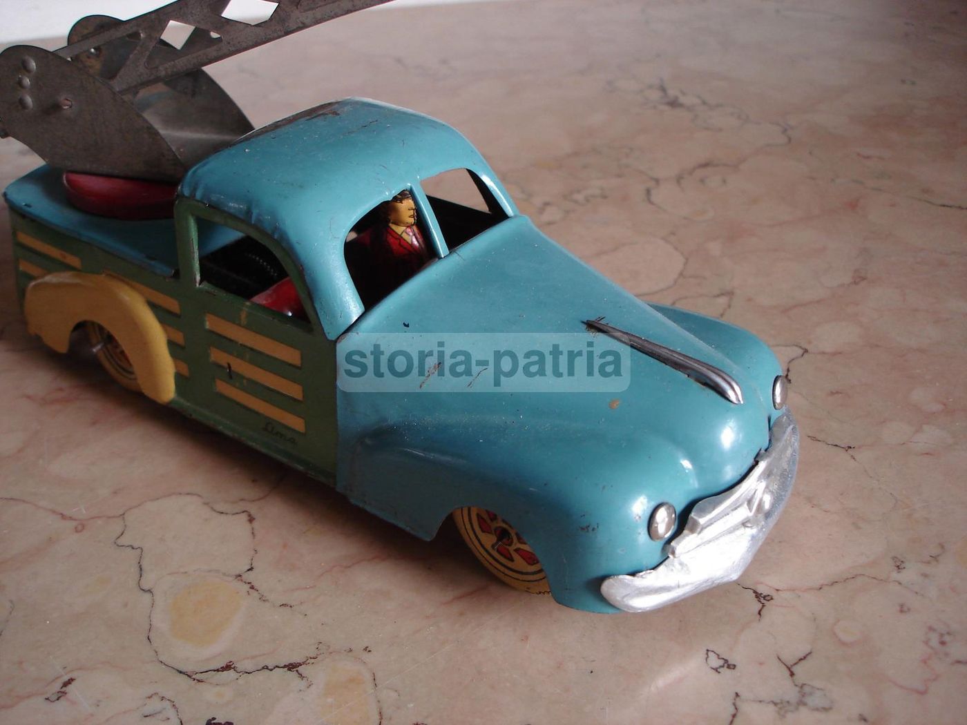 Autoscala Pompieri Lima, Giocattolo d'Epoca In Latta Vintage