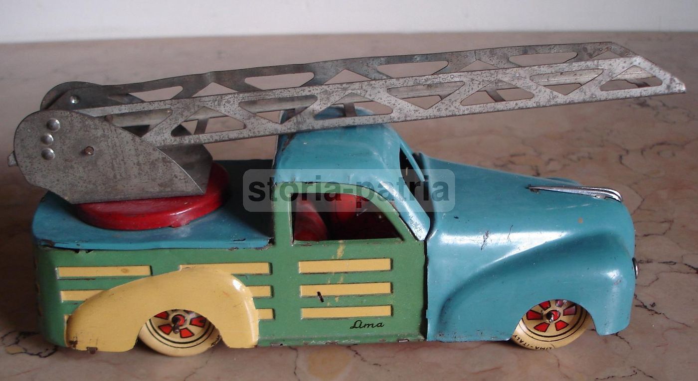 Autoscala Pompieri Lima, Giocattolo d'Epoca In Latta Vintage